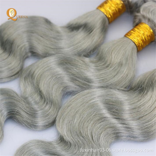 Human Hair Extensions Gray Weave 8A Garde Brazilian Hair WEAVING Non-remy Hair Grey Silky Straight Wave >=20% Double Drawn